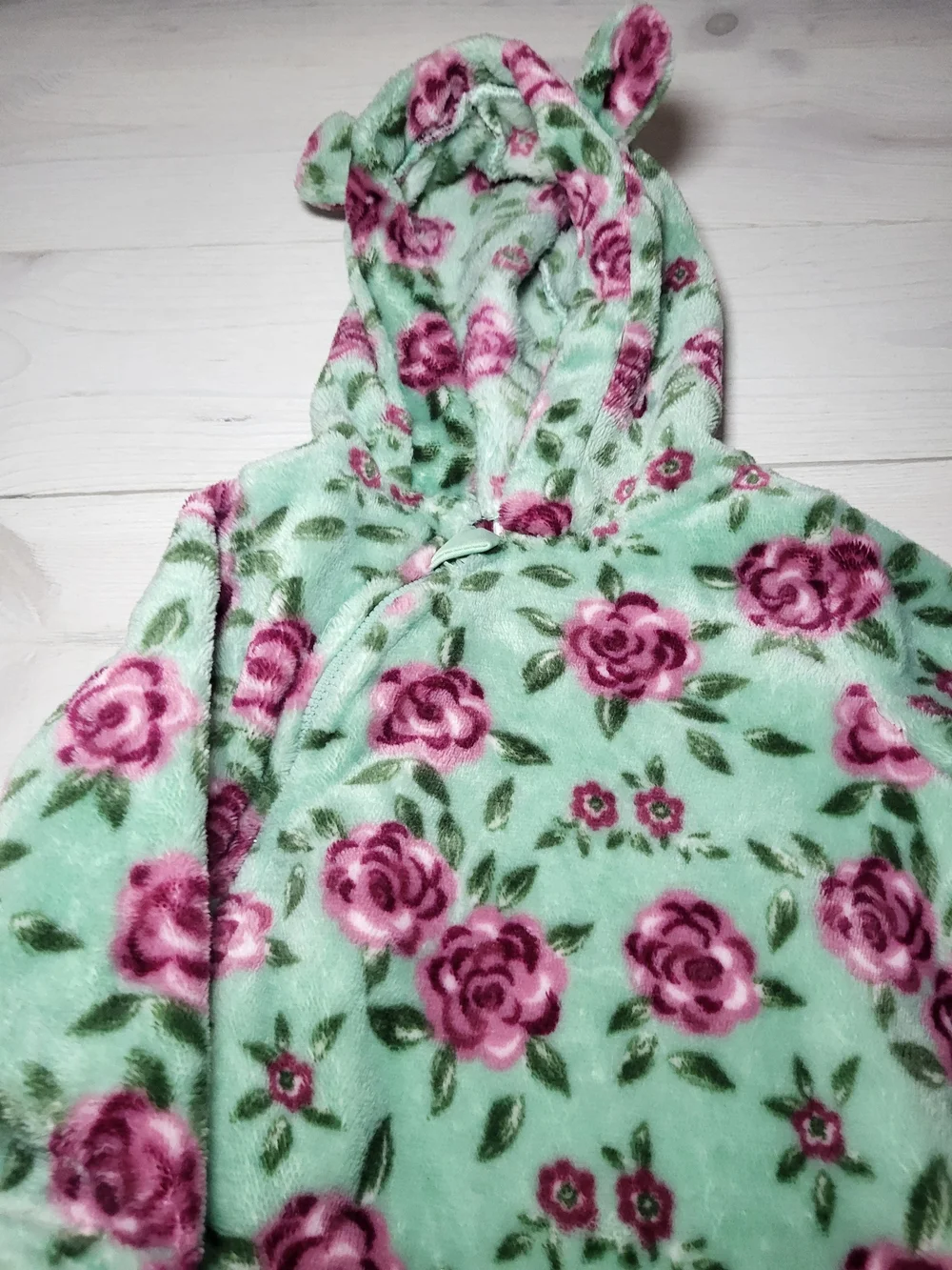 Duck Duck Goose Infant Girl's Plush Footie Floral Hooded Baby Outfit Shabby Chic